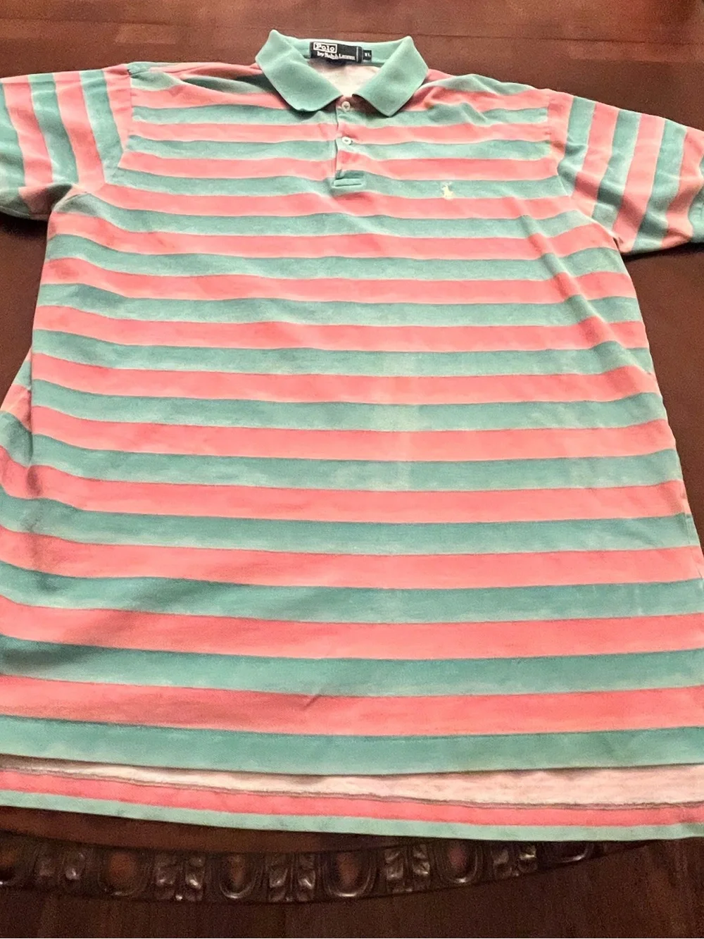 Vintage Ralph Lauren Striped Polo in Mint Green & Coral Pink